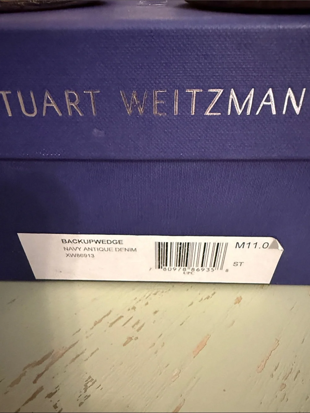 Stuart Weitzman Back up Wedge Navy Antique Denim Ankle Strap Heel - Picture 2 of 6